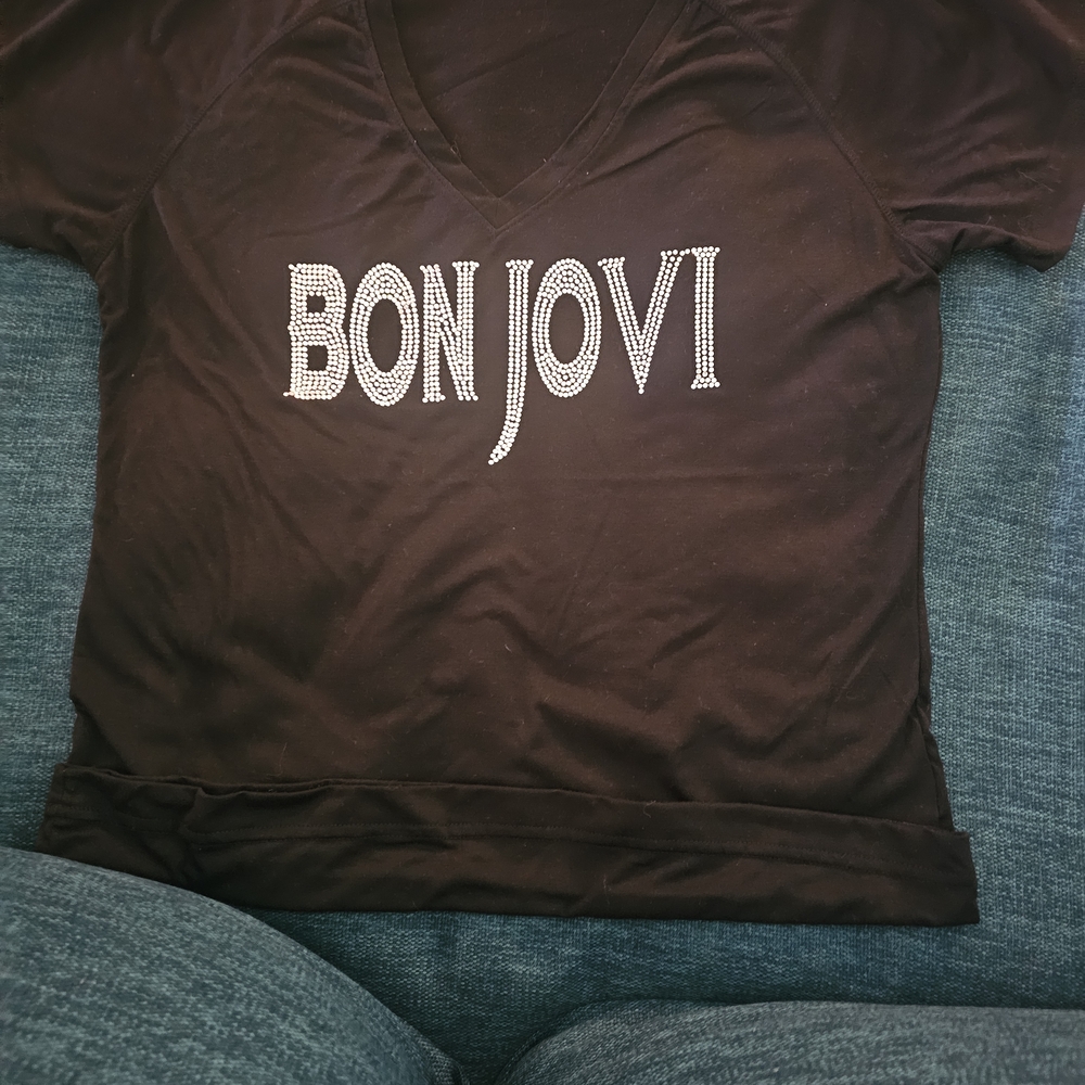 Bon Jovi Black V-Neck Women's Top